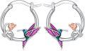 wholesale 925 Sterling Silver Purple Hummingbird & Pink Dolphin Ocean Wave Huggie Hoop Earrings-0-0