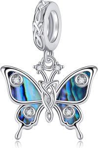wholesale 925 Sterling Silver Butterfly Charm with Blue Abalone Shell and Cubic Zirconia for Bracelets Breast Cancer Awareness Jewelry Religious Animal Gifts for Women Mom Grandma-Butterfly Abalone Shell