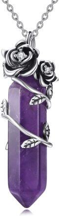 wholesale 925 Sterling Silver Purple Amethyst Crystal Flower Pendant Necklace for Women Gifts-0-0