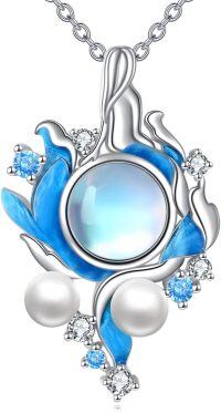 wholesale 925 Sterling Silver Blue Enamel Wave Pearl Pendant Necklace for Women Sea Inspired Jewelry-Mermaid Necklace