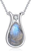 wholesale Sterling Silver Lapis Lazuli Larimar Labradorite Rose Quartz Peridot Jade Teardrop Necklace for Women-0-12