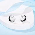 wholesale 925 Sterling Silver Crescent Moon Star Stud Earrings with Black Enamel and Rhinestones for Women & Men-0-3