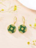 wholesale 14K Gold Plated Sterling Silver Round Natural Jade Earrings for Women-0-13