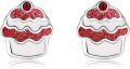 wholesale 925 Sterling Silver Cupcake Stud Earrings with Red Glitter Topper and White Frosting Design-0-0