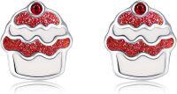 wholesale 925 Sterling Silver Cupcake Stud Earrings with Red Glitter Topper and White Frosting Design-Cake