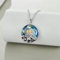 wholesale 925 Sterling Silver Blue Crystal Mountain Range Pendant Necklace with Gold Sun and Black Stone Accents for Nature Enthusiasts-0-2
