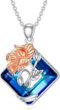 wholesale 925 Sterling Silver Blue Crystal Sunflower Pendant Necklace for Women - December Birthstone -0-0
