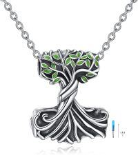 wholesale 925 Sterling Silver & Green Leaf Tree of Life Urn Necklace for Ashes, Perfume, Memorial Keepsake Jewelry for Dad Mom Husband Wife Pet-Thor's Hammer