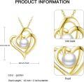 wholesale 14K Gold Double Heart with White Pearl Pendant Necklace for Women-0-2