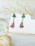wholesale 925 Sterling Silver Christmas Tree Snowman Enamel Cz Drop Earrings-0-3