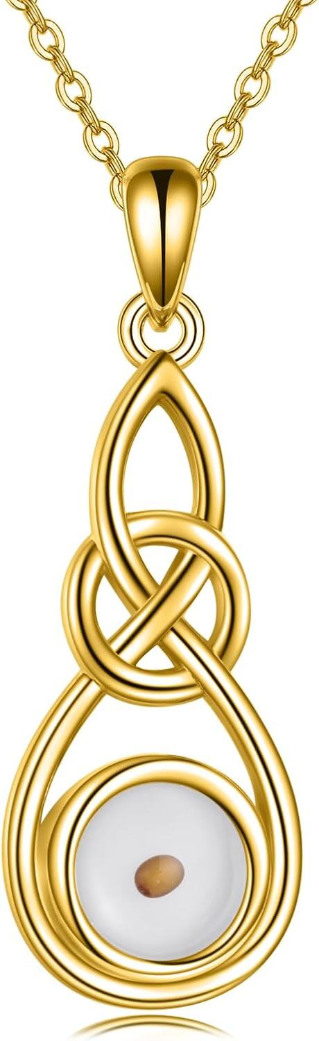 wholesale 925 Sterling Silver Celtic Knot Infinity Necklace with Yellow Jade Stone - Faith Jewelry-0-0