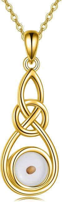 wholesale 925 Sterling Silver Celtic Knot Infinity Necklace with Yellow Jade Stone - Faith Jewelry-Gold Mustard Seed