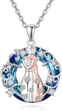 wholesale 925 Sterling Silver Blue Crystal Angel Pendant Necklace for Mommy & Me Grandmother's Day Gift-mother day necklace-03-mother day necklace-02