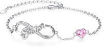 wholesale 925 Sterling Silver Birthstone Sister Infinity Bracelet with Heart-10 Oct
