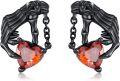 wholesale Black 925 Sterling Silver Heart Claw Stud Earrings with Red Crystal - Gothic Jewelry for Women and Men-0-0