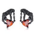 wholesale Black 925 Sterling Silver Heart Claw Stud Earrings with Red Crystal - Gothic Jewelry for Women and Men-0-0