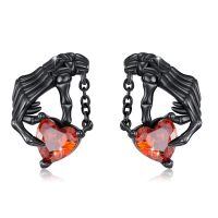 wholesale Black 925 Sterling Silver Heart Claw Stud Earrings with Red Crystal - Gothic Jewelry for Women and Men-Skull Hand Stud Earrings #2