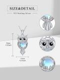 wholesale 925 Sterling Silver Blue Moonstone Owl Pendant Necklace with Chain-0-3