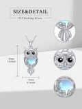 wholesale 925 Sterling Silver Blue Moonstone Owl Pendant Necklace with Chain-0-3