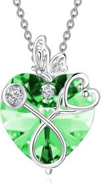 wholesale  Sterling Silver Crystal Butterfly Heart Stethoscope Necklace Nurse Doctor Gift -08-August