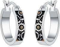 wholesale 925 Sterling Silver Floral Huggie Hoop Earrings with Daisies and Butterflies-Sunflower Dragonfly