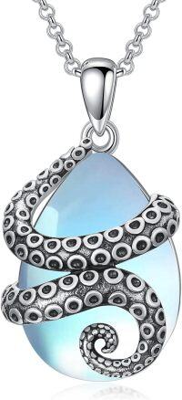 wholesale 925 Sterling Silver Octopus Shape Stone Pendant Necklaces for Women Gifts for Her Mother's Day Jewelry Blue Shell Charm Chain 45cm Length-Octopus-1