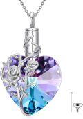 wholesale TOUPOP Rose/lotus/sunflower Flower Cremation Urn Necklace For Ashes 925 Sterling Silver Heart Crystal Memorial Jewelry For Women -0-0