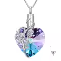 TOUPOP 925 Sterling Silver Rose Crystal Flower Cremation Urn Necklace-0-0