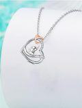 wholesale 925 Sterling Silver Elephant in Heart Pendant Necklace with Cubic Zirconia Stones-0-5