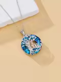TOUPOP Sterling Silver Blue Crystal Family Tree Of Life Pendant Necklace-0-1
