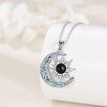 wholesale Sterling Silver Sun and Moon Pendant Necklace with Black Onyx & Abalone Shell, Celtic Crescent Moon Jewelry Gift for Women-0-3