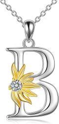 wholesale 925 Sterling Silver Gold & Sterling Silver Sunflower Initial Necklace with CZ Charm - Personalized Gift for Women-0-0