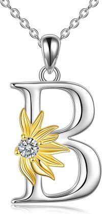 wholesale 925 Sterling Silver Gold & Sterling Silver Sunflower Initial Necklace with CZ Charm - Personalized Gift for Women-Sunflower B