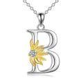 wholesale 925 Sterling Silver Gold & Sterling Silver Sunflower Initial Necklace with CZ Charm - Personalized Gift for Women-0-0