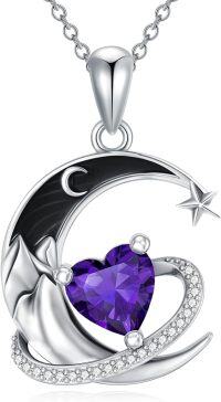 wholesale  Sterling Silver Birthstone Moon Star Heart Pendant Necklace -01-Jan-Garnet