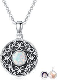 wholesale Sterling Silver Round Picture Locket Necklace Holds 2 Photos Jewelry Gift-White Opal Locket Only