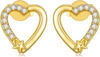 wholesale 14K Gold CZ Pearl Star Heart Stud Earrings for Women Mother's Day Gifts-01-heart earrings stud