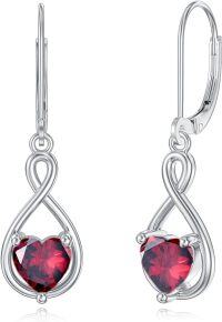 wholesale 925 Sterling Silver Birthstone Infinity Heart Dangle Drop Leverback Earrings for Women-January-Garnet,