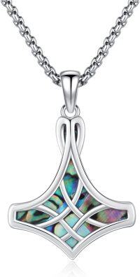 wholesale 925 Sterling Silver  Abalone Shell Inlay Mjolnir Thor's Hammer Pendant Norse Jewelry for Men Women-F-Abalone Shell