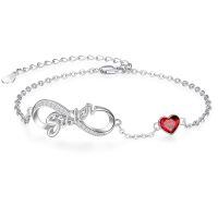 wholesale 925 Sterling Silver Birthstone Sister Infinity Bracelet with Heart-07 Jul