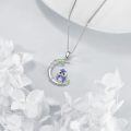 wholesale 925 Sterling Silver Owl on Branch Pendant Necklace with Blue Enamel and Green Leaves for Women-0-3