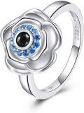 wholesale 925 Sterling Silver Blue Crystal Evil Eye Rose Flower Adjustable Ring for Women Girls  Size 7-8-0-0