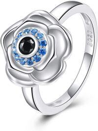 wholesale 925 Sterling Silver Blue Crystal Evil Eye Rose Flower Adjustable Ring for Women Girls  Size 7-8-Rose Ring