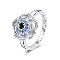 wholesale 925 Sterling Silver Blue Crystal Evil Eye Rose Flower Adjustable Ring for Women Girls  Size 7-8-Rose Ring