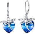wholesale 925 Sterling Silver Blue Crystal Heart Dragonfly Leverback Earrings-0-0