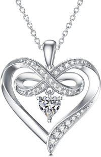 wholesale 925 Sterling Silver Birthstone Infinity Heart Necklace 20 Women s Jewelry Gift-04-Apr-Created White Topaz