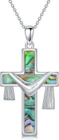 wholesale Sterling Silver Abalone Shell Cross Necklace Christian Gift for Women-0-10