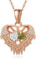 wholesale Sterling Silver 2 Birthstones Angel Wings Necklace for Women-0-0