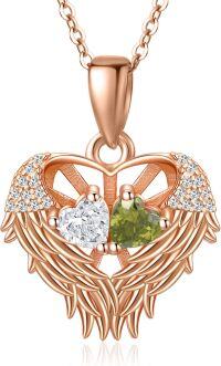wholesale Sterling Silver 2 Birthstones Angel Wings Necklace for Women-04-08-Apr-Aug
