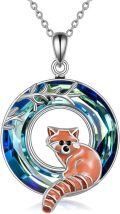 wholesale 925 Sterling Silver Round Crystal Red Panda Charm Necklace Gift for Women Girls-0-0